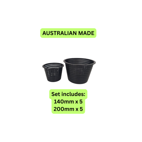 Mesh Net Pots - 2 sizes in 10 Pack 140mm 200mm  - Hydroponic Baskets - Orchids Pots